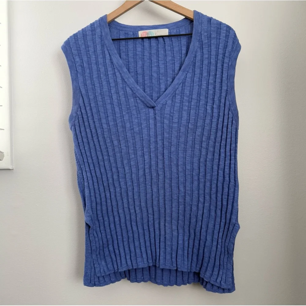 Free People Large Veda Long Sweater Vest Blue Iris Beach Resort Vacation Relaxed